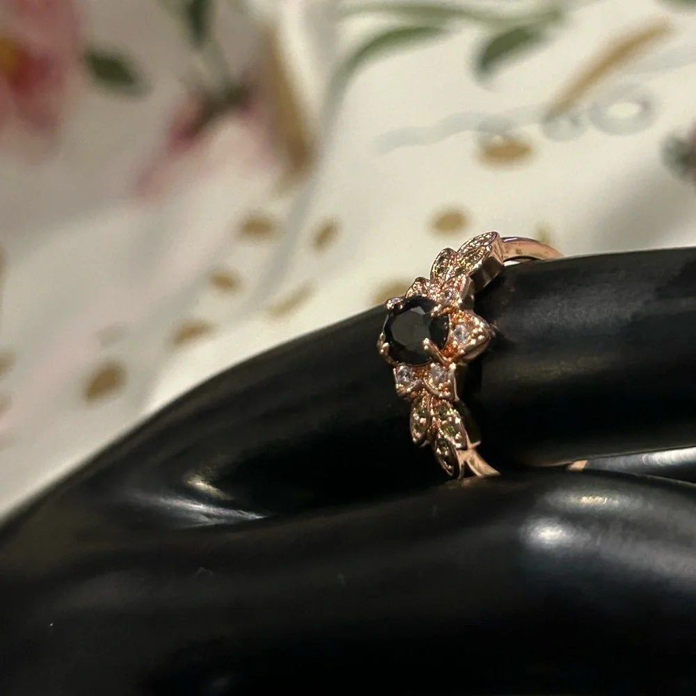 Elegant Black, Green & Clear and Rose Gold Women's Ring - Picture 2 of 2